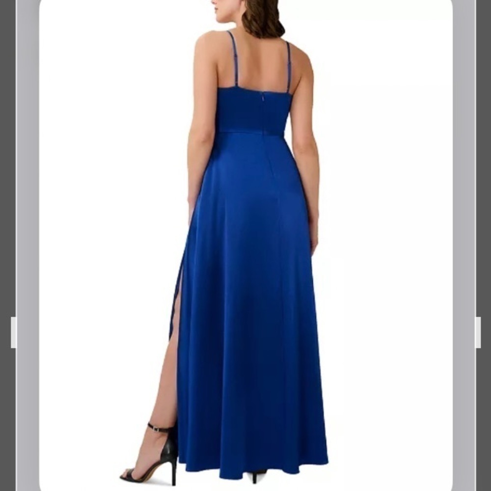 AIDAN BY AIDAN MATTOX Satin Twist-Front Cutout Gown in True Blue - Picture 2 of 4